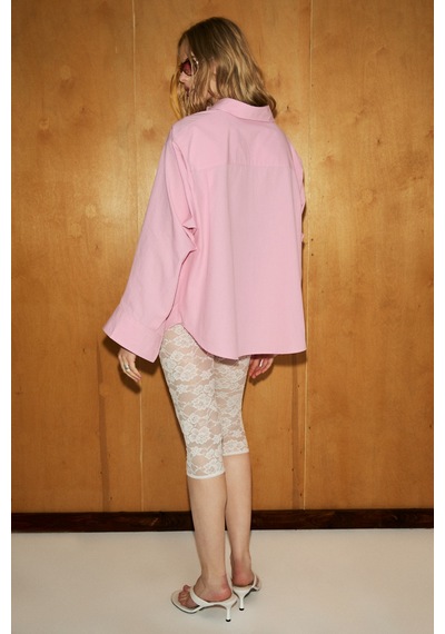 Grımelange Lumore Kadın Oversize Fit %100 Organik Pamuklu Pembe Gömlek