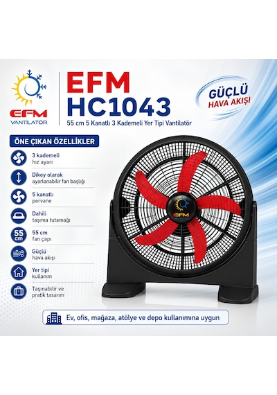 Efm Efm-hc1043 55 Cm 5 Kanatlı 3 Kademeli Yer Tipi Vantilatör