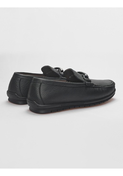 Cabani Hakiki Deri Siyah Tokalı Erkek Loafer - 43