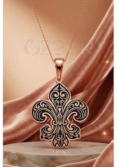 925 Ayar Gümüş Fleur De Lis Zambak Kolye Rose Gold