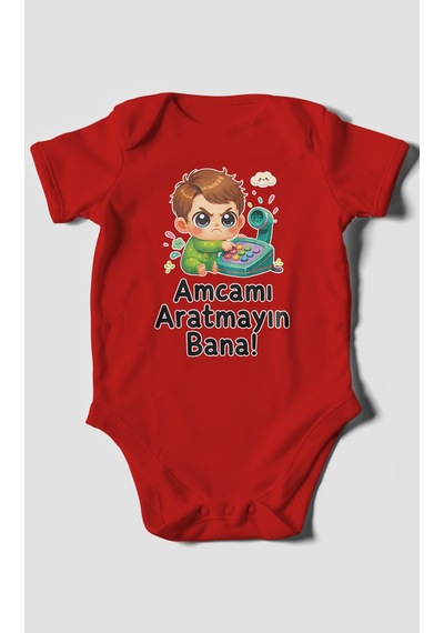Morivokids Amcamı Aratmayın Bana Kısa Kollu Bebek Body %100 Pamuk Kırmızı