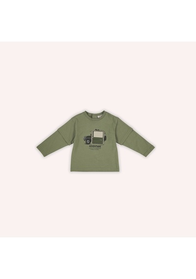 Panço Erkek Çocuk Baskılı Uzun Kollu T-shirt Haki
