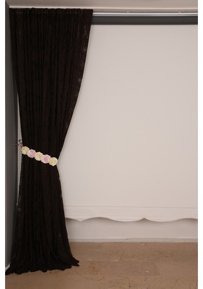 Damaks Acı Kahve Hazır Dikilmiş Pileli Fon Perde 300x260 Cm
