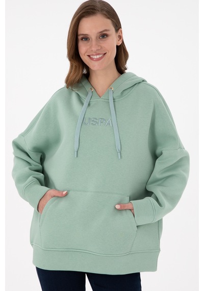U.S. Polo Assn. Kadın Su Yeşili Kapüşonlu Sweatshirt 50292370-VR048