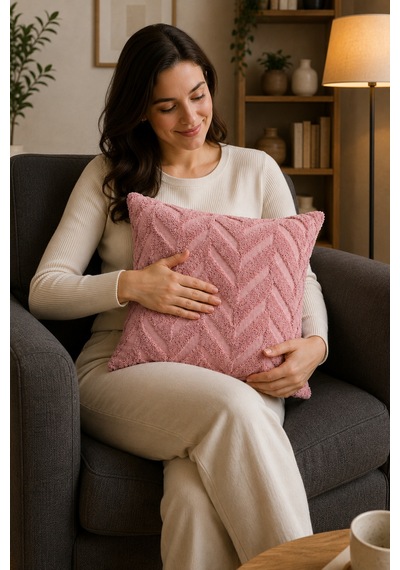 Wellsoft Dekoratif Kırlent Kılıfı 45x45 Ve 30x50 Peluş Koltuk Kanepe Yastık Kılıfı Pudra 45 x 45