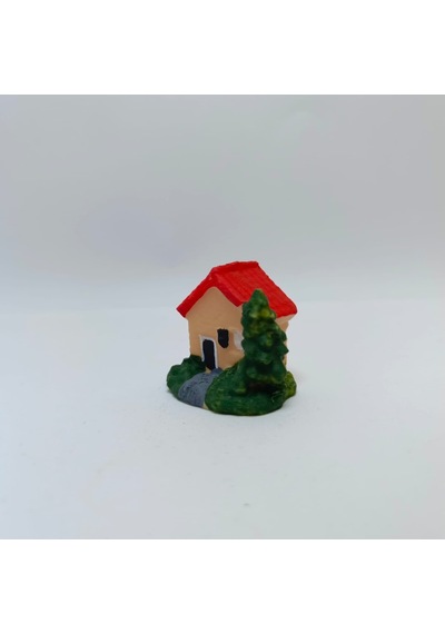Mini Çam Ağaçlı Ev -kırmızı-teraryum Malzemesi Çok Renkli