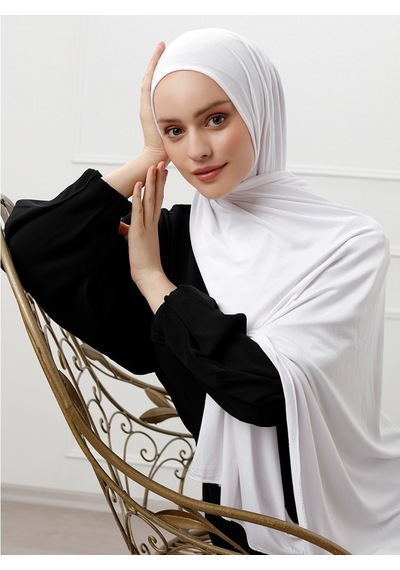 Şaless Likralı Penye Şal - Beyaz