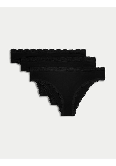 Marks & Spencer 3'lü Dantel Detaylı Brazilian Külot Seti T61007796B Siyah