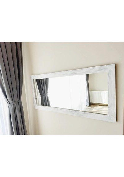 Dfn Wood Masif Ahşap Dikdörtgen Beyaz Dekoratif Duvar Salon Ofis Boy Aynası 100x40 Cm Diğer