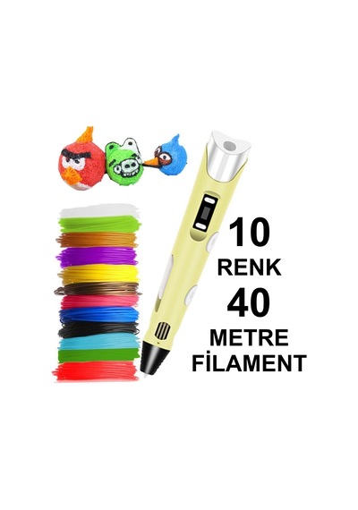 Sari 3D Kalem Yazıcı+10 Renk 40 Metre (10X4Metre) Pla Filament