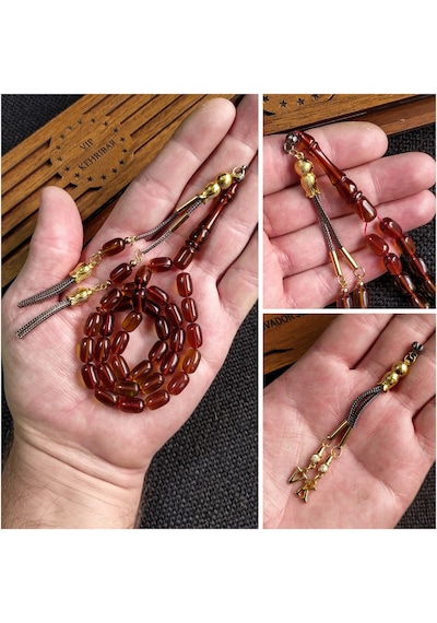 7x11 mm Yağ Yeşili Ateşi Kehribar İsme Özel Tesbih