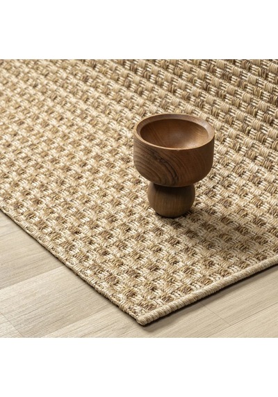 Düz Bej Kareli Hasır Dokuma Modern Halı - L667kabo Kahve