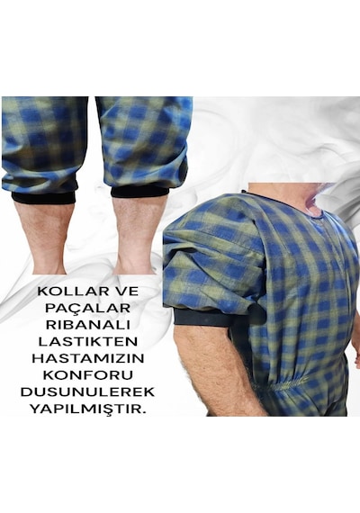 Benlife Kısa Kol Ribanalı Demans Tulumu Ekose Pamuk Kumaş