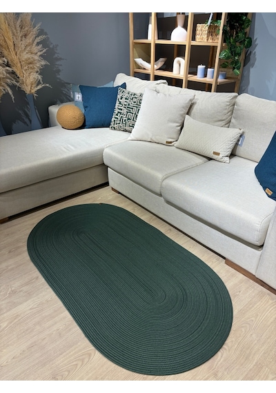 Mavaux Galileo Oval Jüt Yuvarlak Hasır Görünümlü Klasik Halı Kilim Yeşil