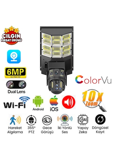 Avenir Av-sl400w Solar Wi-fi Sokak Lambası 3lens 3ekran 4mp Akıllı Ptz Kamera