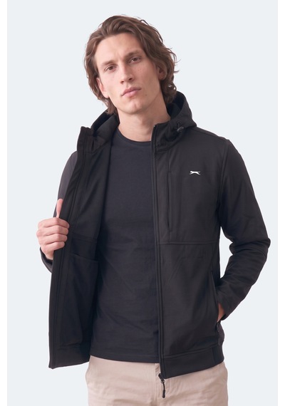 Slazenger Crest I Erkek İçi Polarlı Rüzgar Ve Su Geçirmez Softshell Siyah Mont & Kaban