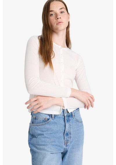 Defacto Slim Fit Dar Kesim Bisiklet Yaka Uzun Kollu Tişört F9105ax25auwt32 Beyaz