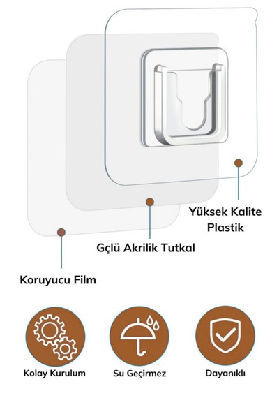 10 Çift Şeffaf Yapışkanlı Kanca Askısı Çift Taraflı Geçmeli Klips Sabitleme Kancası Şeffaf