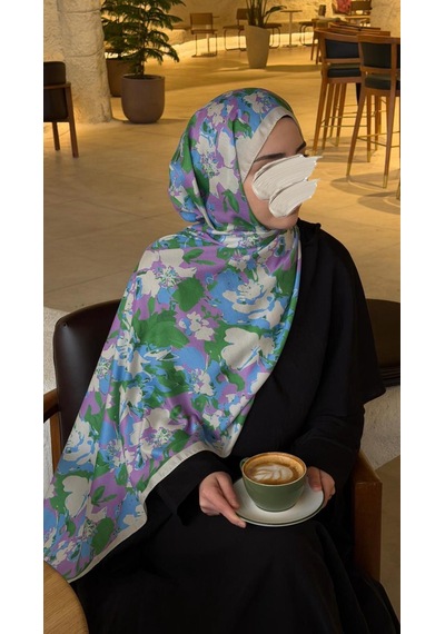 Qalortex Scarf Pamuklu Garden Desen Şal-bebe Mavi