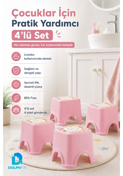 Iml Desenli Pembe Mini Çocuk Taburesi 4 Lü Set Bpa Free