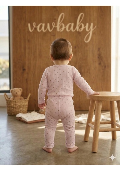 Vavbaby 2li Desenli %100 Pamuklu Kız Bebek Body Pantolon Takım-pembe Pembe