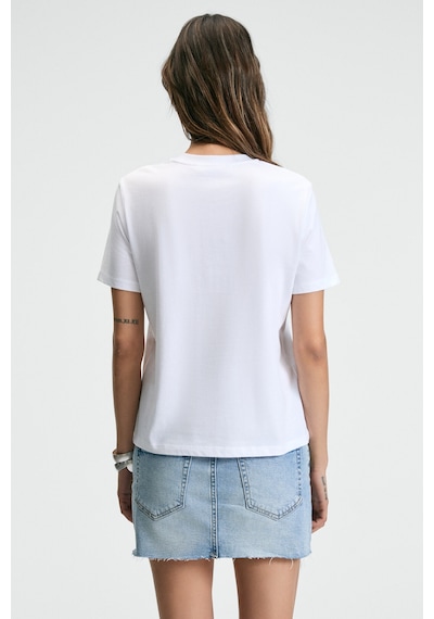ETHIQUET KARIVA Kadın Bisiklet Yaka Kısa Kollu Ön Baskı Detaylı Regular Fit Beyaz T-Shirt