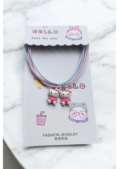 Best Friends Hello Kitty Kolye - 2'li Çift Kolye Seti - Arkadaşlık Kolyesi Çok renkli