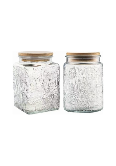 Cam Saklama Kavanozu, 28 Oz/24 Oz Bambu Ahşap Kapaklı Cam Gıda Saklama Kapları, Mutfak Tezgahı, Kiler, Kurabiye, Kahve, Çay, Şeker İçin 2 Hava Geçirmez Kurabiye Kavanozu Seti Çok Renkli