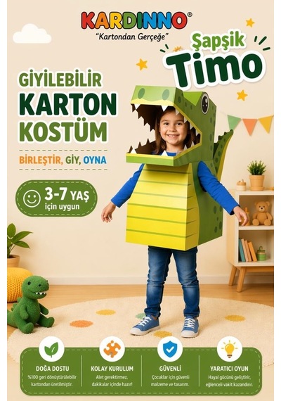 Kardinno Sivri Diş Şapşik Timo Karton Giyilebilir Çocuk Kostümü Etkinlik Parti Doğum Günü Kostüm