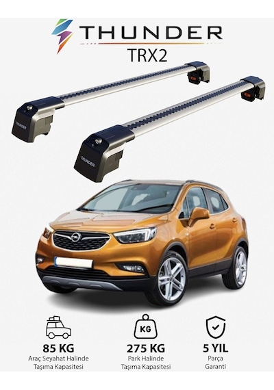 Opel Mokka X 2016-2020 Trx2 Thunder Carrier Kilitli Ara Atkı Taşıyıcı Tavan Barı Gri