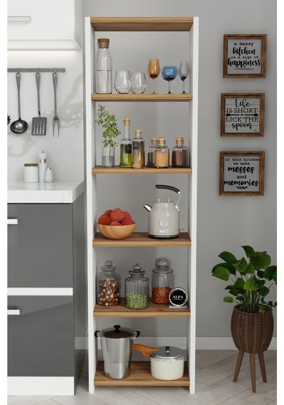 Alpaevmobilya 150 Cm 5 Raflı Ahşap Açık Mutfak Dolabı Çok Amaçlı Organizer Raf Baharatlık Ve Kahve Köşesi Dolabı Beyaz - Atlantik Çam Alpaevmobilya 150 Cm 5 Raflı Ahşap Açık Mutfak Dolabı Çok Amaçlı Organizer Raf Baharatlık Ve Kahve Köşesi Dolabı Beyaz - Atlantik Çam