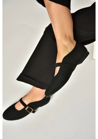 Fox Shoes Y820650204 Siyah Kumaş Toka Detaylı Şık Babet Siyah