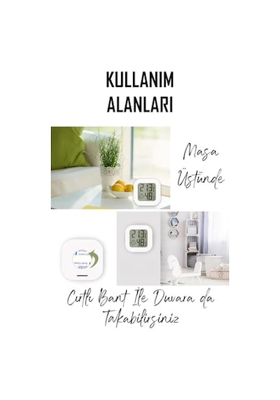 Telvesse 4 Adet Mini Sıcaklık Nem Ölçer Lcd Ekran Oda Termometre Duvara Takılabilen Masaüstü Higrometre Beyaz