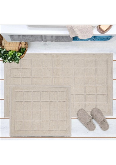 Soft Kare 2'li Banyo Paspası - Ekru - 60x100 Cm + 50x60 Cm Çok Renkli