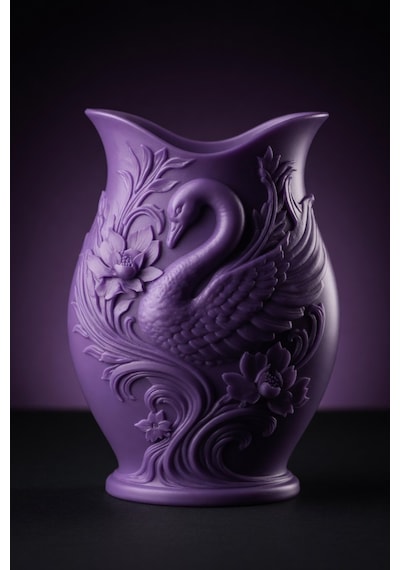 Kuğu Desenli Dekoratif Vazo 15 Cm 3d Baskılı Mat Dokulu Şık Masa Ve Raf Dekoru Mor