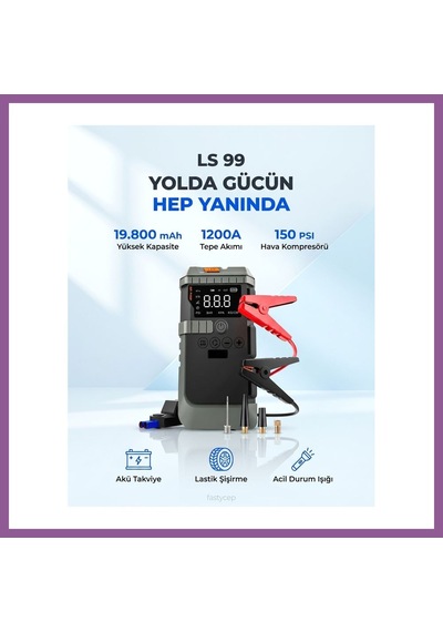 Bezos Nsun T-life Jump Starter 19800 Mah Akü Takviyeli Hava Kompresörü Lensun Ls 99 Rengaren