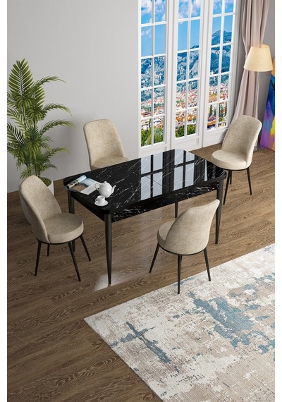 Canisa Han Serisi, Siyah Mermer Desen 70x114 Açılabilir Mdf Mutfak Masa Takımı, 4 Krem Sandalye Masa Siyah Mermer Sandalyeler Krem Canisa Han Serisi, Siyah Mermer Desen 70x114 Açılabilir Mdf Mutfak Masa Takımı, 4 Krem Sandalye Masa Siyah Mermer Sandalyeler Krem