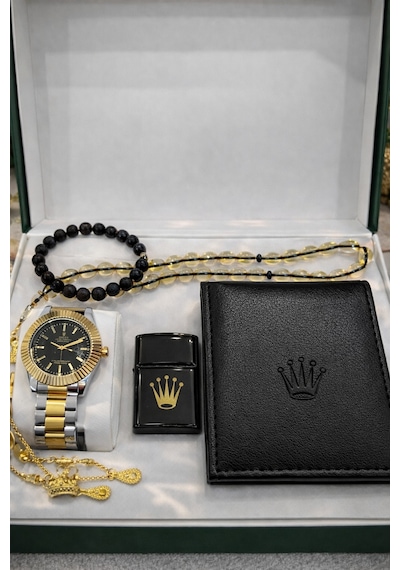 Elifin Işığı Premium Lüks Saat & Aksesuar Seti Gold & Siyah Şıklık Metalik Gri
