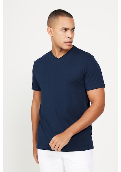 AC&Co / Altınyıldız Classics Erkek Sıyah-lacıvert 2'li Slim Fit Dar Kesim V Yaka Tişört Siyah - Lacivert
