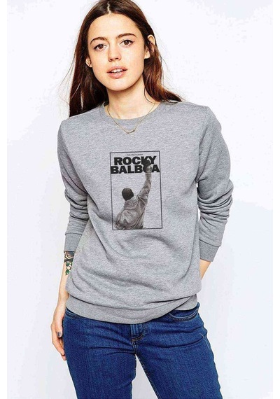 Rocky Balboa Baskılı Gri Kadın Sweatshirt (528248116)