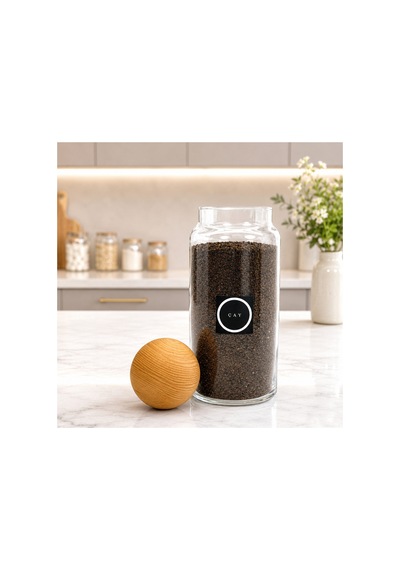 Ahşap Top Kapaklı Cam Saklama Kavanozu 1400 Ml Çay Etiketi Hediyeli Çok Renkli