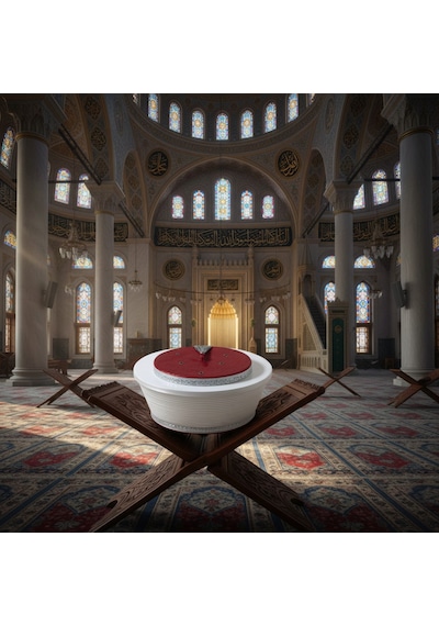 Fabrikam06 Bordo Başkan Sarık Beyaz Saten Sarık Cami Sarığı İmam Sarığı S155 54 Cm Bordo Beyaz