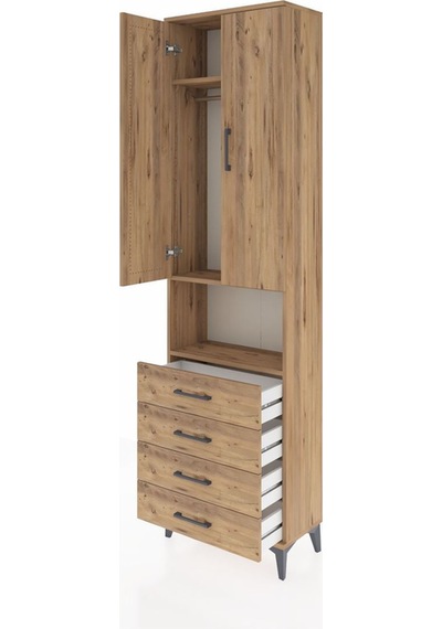 Arges Dolap 3 Raflı 4 Çekmeceli Tek Askılı 60x30x221 Çam-çam Atlas Çam