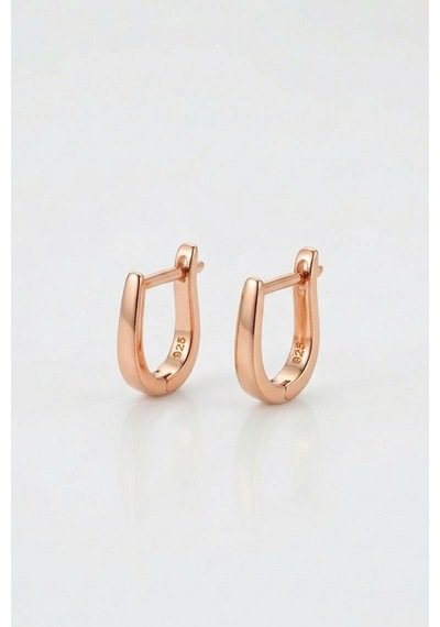 925 Ayar Gümüş Taşsız Minimal J Kadın Küpe 1,5 Cm Zarif Halka Küpe Rose