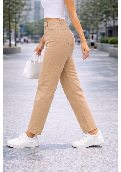 Cedy Denim Kadın Yüksek Bel Soho Boyfriend Jean C599 Camel