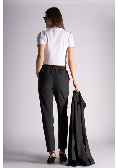 Braccas Kadın Yandan Cepli Beli Lastikli Ve Pileli Slim Fit Jogger Pantolon Antrasit Antrasit