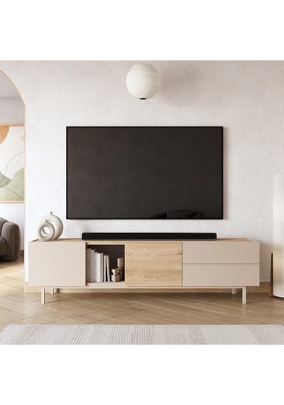 Robin Home Luka Tv Sehpası Tv Ünitesi Orta Sehpa 2'li Set Kumsal-sepet Bej