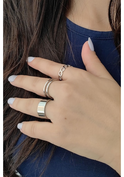 Chavin 3 Lü Eklem Yüzüğü Bayan Silver Yüzük Ev27by Gri