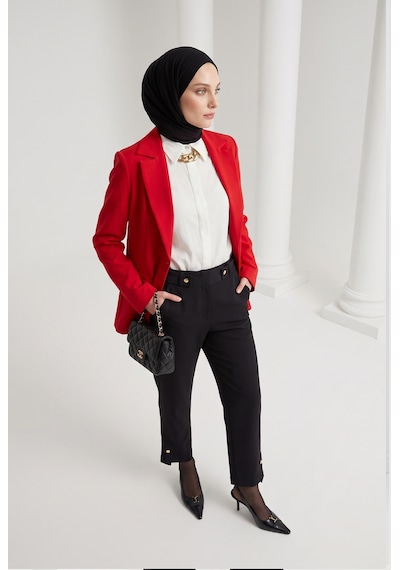 Armine Trend Fermuarlı Yandan Cepli Paçası Düğmeli Rahat Kesim Pantolon Siyah 26yt223