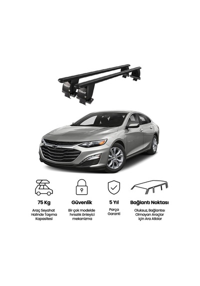 Royal Chevrolet Malibu 2016 Ve Sonrası Uyumlu Siyah Kilitli Ara Atkı Port Bagaj Tavan Barı